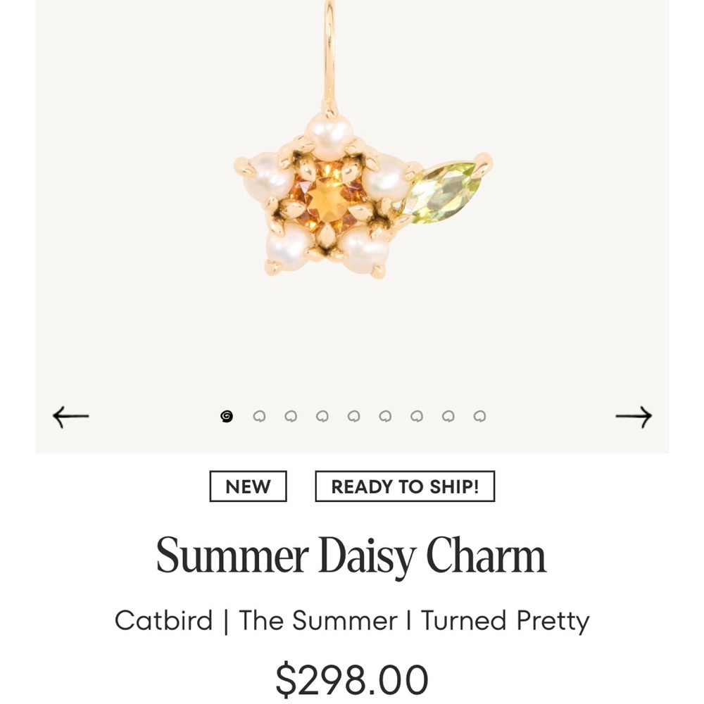 Catbird Summer Daisy Charm - Gold and White